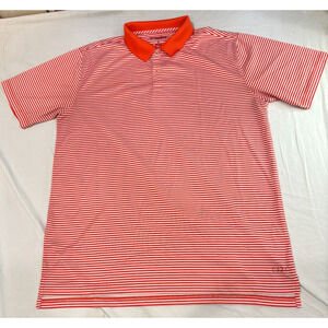 Tabasco Sport Polo Shirt Men's Size L Golf Wicking Short Sleeved Striped Orange